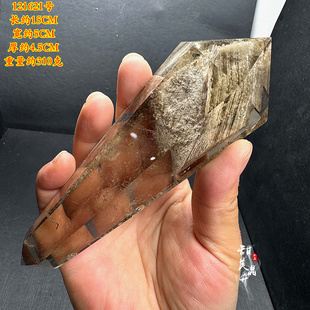 茶水晶柱摆件双尖柱天然原石打磨白幽灵千层山內长白幽灵包裹