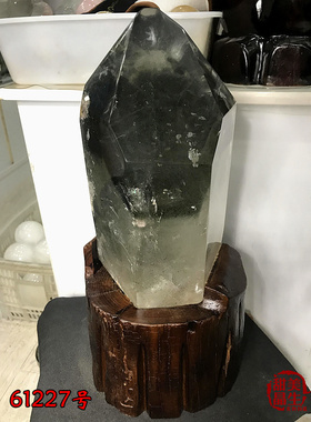 61227号 天然白水晶柱 绿幽灵摆件 单尖柱 原石打磨 高50CM