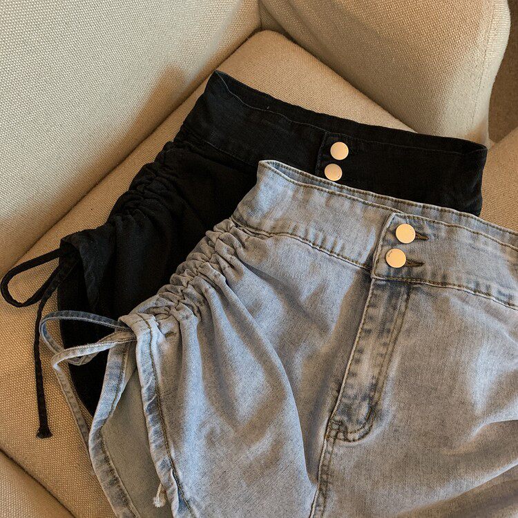HOT GIRL DENIM SHORTS WOMENS SUMMER 2023 NEW DESIGN SENSE DRAWSTRING SLIMMING HIGH WAIST WIDE LEG PANTS A WORD HOT PANTS