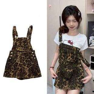 宽松减龄显瘦百搭牛仔裤 复古辣妹美式 夏季 2025新款 裙 豹纹背带短裤