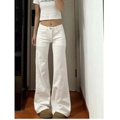 低腰宽松辣妹显瘦拖地喇叭裤 2025夏季 喇叭新款 牛仔裤 白色微喇美式