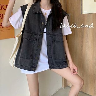 牛仔马甲女夏季 网红ins潮流bf宽松无袖 坎肩外搭工装 外套早秋 薄款