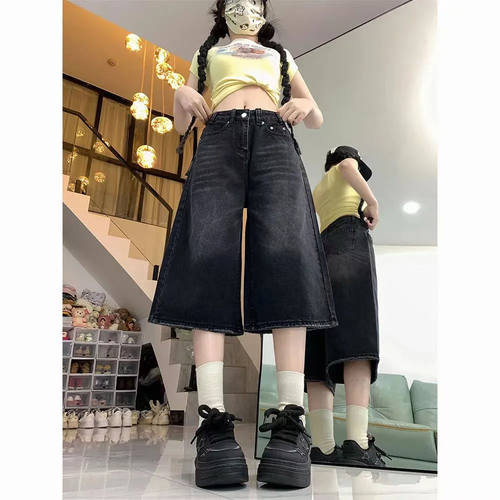 美式高街春夏新款七分牛仔短裤