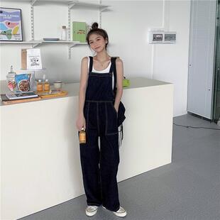 牛仔背带裤女小个子秋季新款洋气减龄工装连体裤150cm直筒阔腿裤