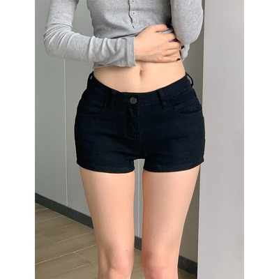 低腰黑色热辣牛仔短裤女