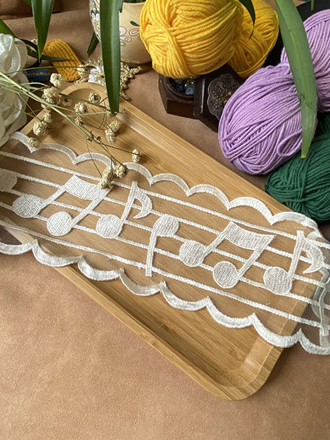 w7白色音符网布花边 服装窗帘婚纱布料礼服演出服装饰辅料配件