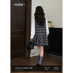 阔色深灰色格纹背心连衣裙叠穿短款女2025秋冬季新款无袖花苞短裙