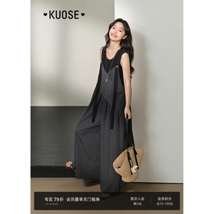 新款 闊色條紋不對(duì)稱寬松背帶褲 女2025夏季 穿搭吊帶連體褲 闊腿褲 裙