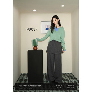 慵懒设计感裤 阔色深灰色屁帘休闲直筒裤 新款 女2025秋冬季 子 裙裤