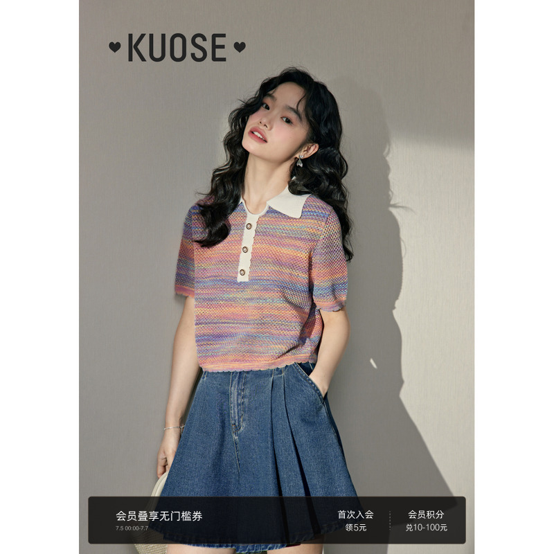 条纹短袖上衣KUOSE/阔色polo领