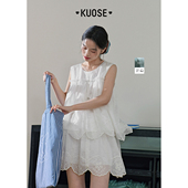 阔色白色背心半身裙两件套装 上衣 女半裙短裙子无袖 25夏季 穿搭新款