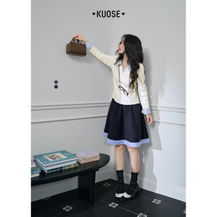 阔色藏蓝色假两件半身裙半裙短裙子26春季新款女灰伞裙a字裙夏秋