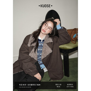 阔色深棕色翻领仿皮草毛毛夹克外套25秋冬季新款女装长袖上衣宽松