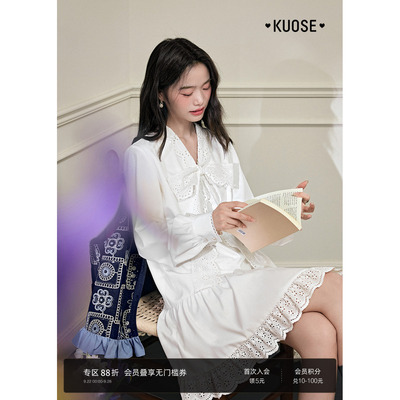 蝴蝶结长袖衬衫裙长袖连衣裙