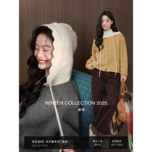 格雷系穿搭短上衣秋冬 新款 阔色灰色提花连帽毛衣针织衫 女2026春季