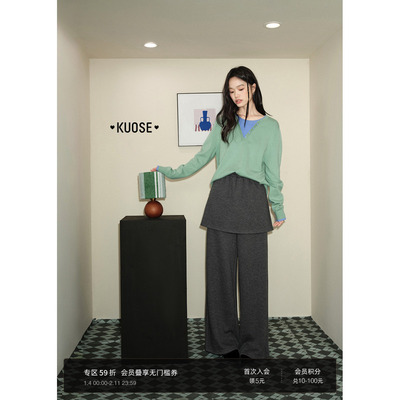 深灰色屁帘休闲直筒裤长裤