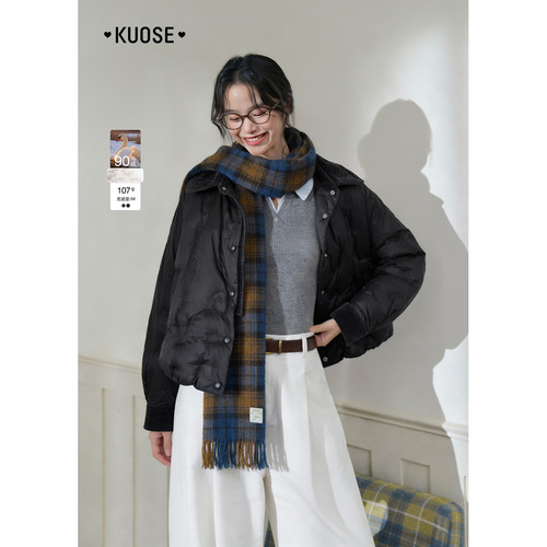 棕色气质短款羽绒服休闲翻领