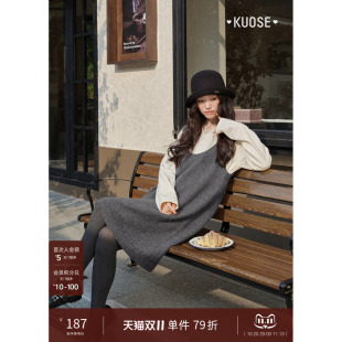阔色U领针织无袖连衣裙女2026秋冬季新款叠穿深灰色小个子背心裙