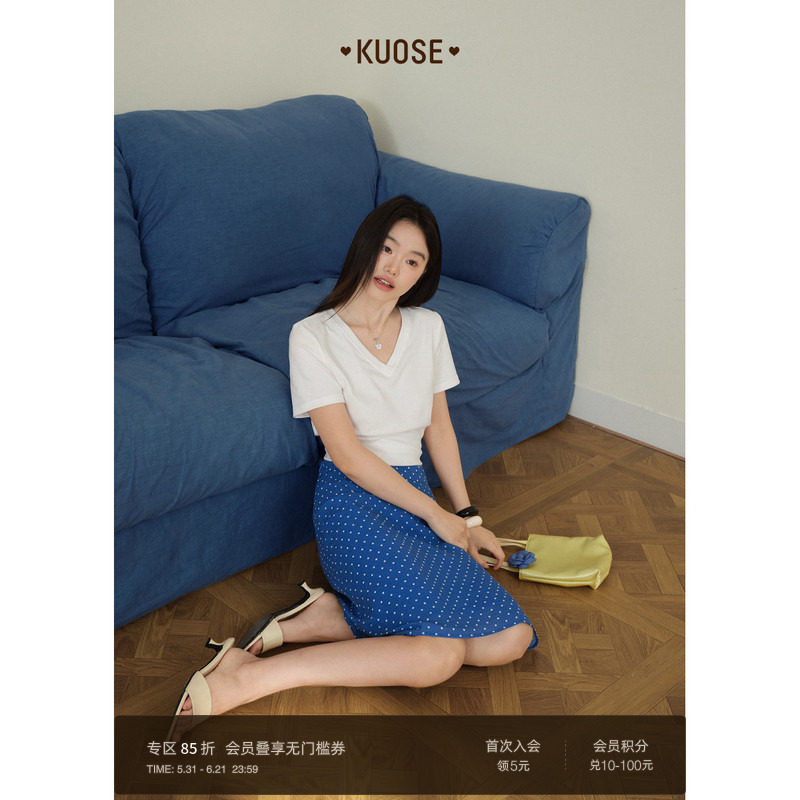阔色蓝色波点印花西装半身裙短裙子女2026夏季新款a字包臀裙半裙