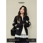 开衫 女25秋冬季 新款 阔色黑色小狗针织衫 慵懒毛衣短外套长袖 上衣春