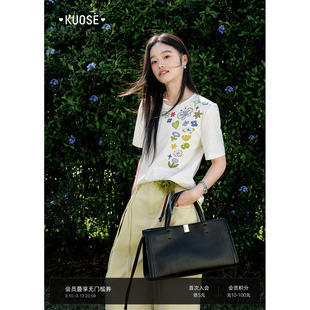 阔色涂鸦印花t恤圆领短袖2026春夏季新款女装宽松白色半袖小上衣