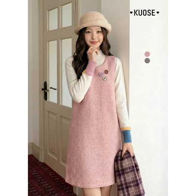 粉色无袖圆领背心裙短裙