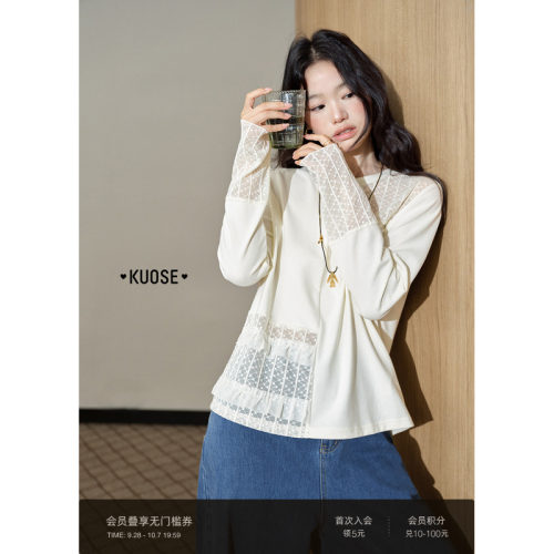 设计感拼接蕾丝t恤女装