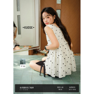 阔色两穿气质波点娃娃衫 背心吊带26春夏季 女无袖 上衣新 衬衣蕾丝衫