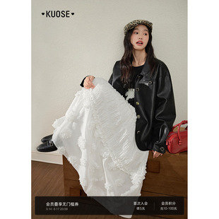 阔色黑色机车夹克皮衣外套短款女2026春秋新款宽松复古穿搭上衣冬