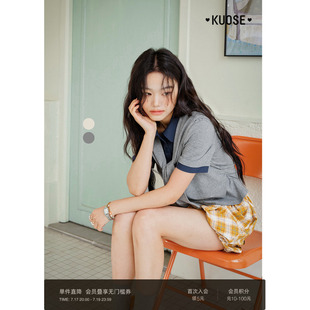 阔色灰色设计感衬衫拼接t恤女26春夏季新款假两件披肩修身上衣杏
