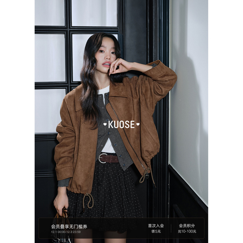 气质复古棕色翻领外套休闲短款