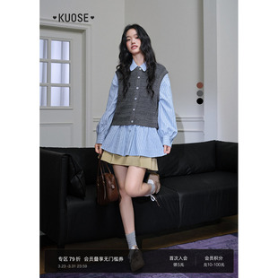 慵懒外搭叠穿背心马夹 新款 阔色灰色针织马甲开衫 上衣女2026春秋季