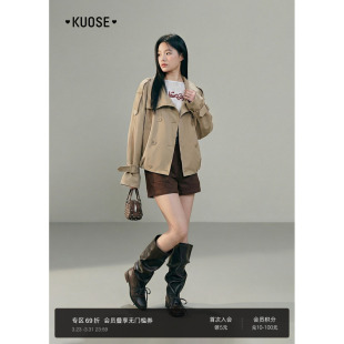 阔色气质双排扣立领短款风衣外套女2026春季新款卡其开衫上衣秋冬