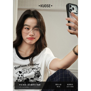 女装 新款 搭配好看白色上衣秋 t恤2026春夏季 阔色字母刺绣正肩短袖