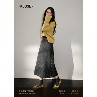 阔色深灰波点毛衣裙a字裙半身裙26春季穿搭新款女长裙子半裙秋冬