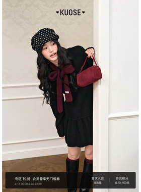 阔色黑色慵懒感针织衫毛衣女2025秋冬季新款荷叶边长袖连衣裙短裙