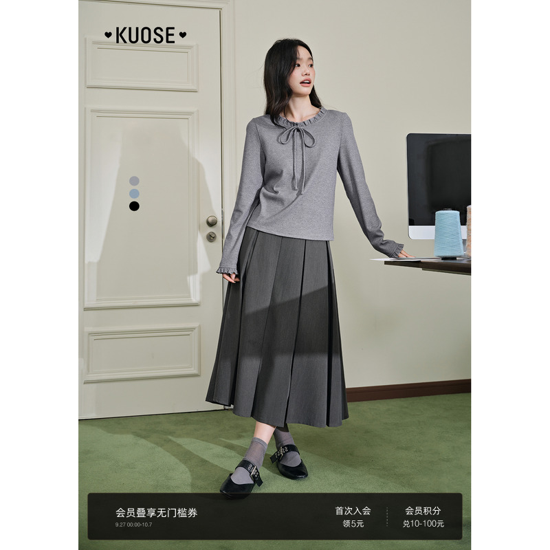 miu系蝴蝶结上衣长袖T恤阔色