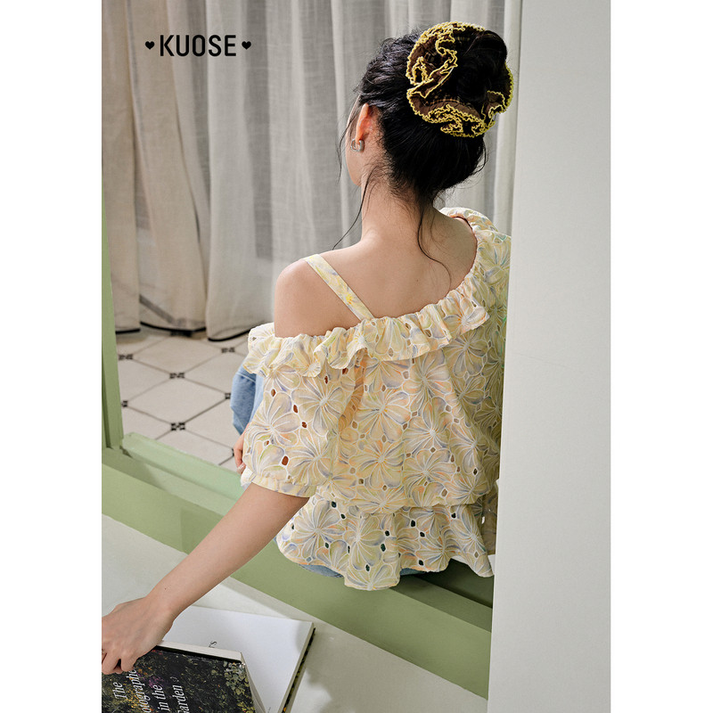 阔色气质斜肩衬衫25夏季穿搭娃娃衫短袖衬衣黄色露肩上衣新款女,女装/女士精品,衬衫,淘宝优惠券,粉丝福利购,淘宝优惠卷