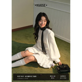 阔色杏色气质温柔连衣裙长袖 花苞裙短裙子 女装 2025秋冬季 穿搭新款