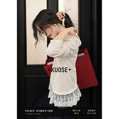 阔色蕾丝花边拼接打底衫 内搭上衣秋 法式 T恤女26春季 新款