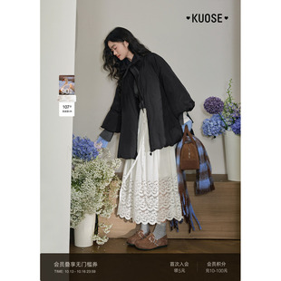 阔色法式气质黑色收腰中长羽绒服厚外套2026秋冬季新款女长袖上衣