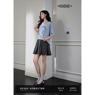阔色深灰色运动休闲半身裙裤 女2025夏季 新款 蓝色松紧腰a字阔腿裤