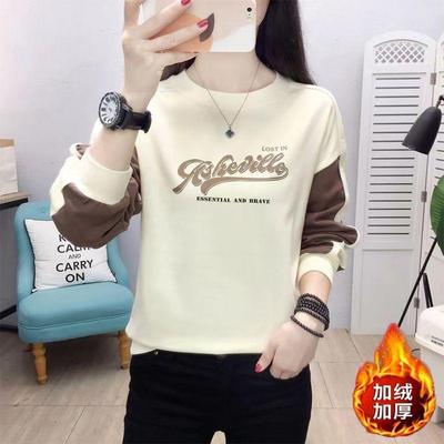 2025新款秋冬无帽卫衣女宽松大码内搭打底衫加绒加厚女士上衣服潮