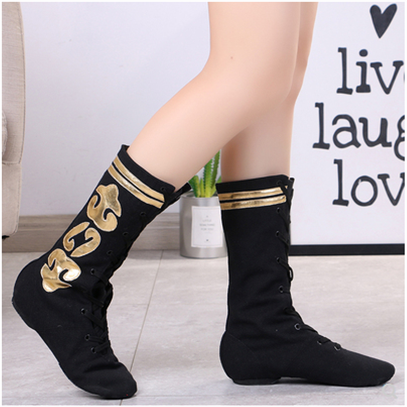 蒙古爵士靴帆布高帮练功民族舞藏族男女软底加长筒跳舞舞蹈鞋马靴