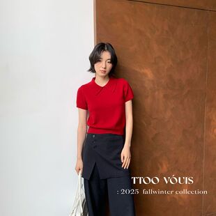 短袖 女羊毛短袖 T恤Polo衫 罗纹针织POLO衫 TTOO 推荐 VOUIS初秋新款