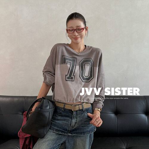 2026秋美式复古数字印花卫衣女