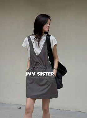 JVV十三行2026夏季新款设计感假两件背带裙短袖女休闲连衣裙