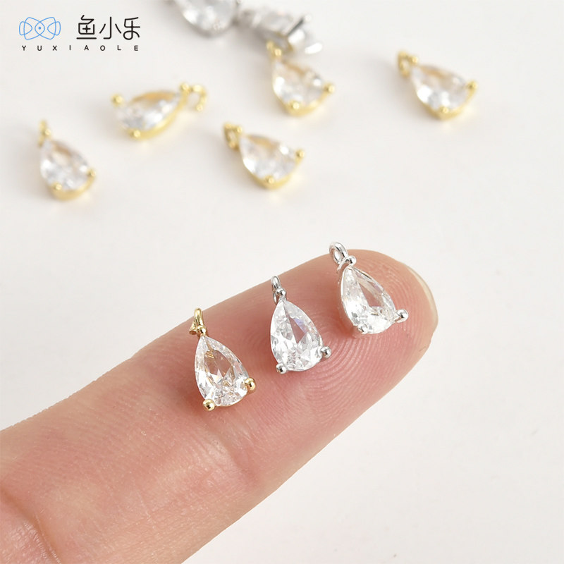 14k电镀真金厚银白锆水滴吊坠diy手作手链项链耳饰配件材料