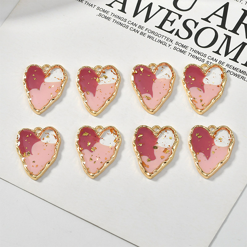 感油画风撞色金箔小桃心diy耳环吊坠饰品材料配件