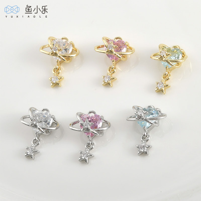 铜镀真金爱心星球镶锆石星星吊坠